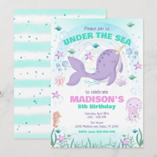 Narwhal Magical Under the Sea Birthday Party Invitation