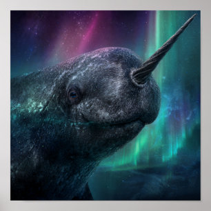 Narwhal Mystical Guardian - Aurora Arctic Night Poster