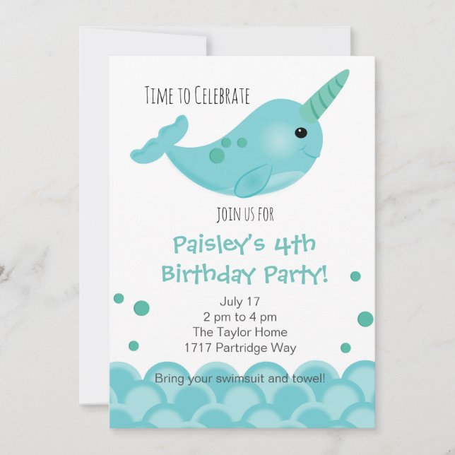 Narwhal Party Invitation (Front)