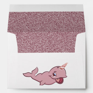 Narwhal Pink   Girly Kawaii Chibi Cartoon Address Envelope
