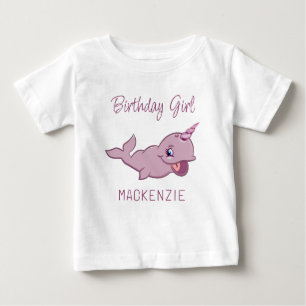 Narwhal Pink Girly Kawaii Chibi Cartoon Animal Baby T-Shirt