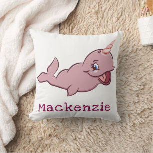 Narwhal Pink   Girly Kawaii Chibi Cartoon Custom Throw Pillow