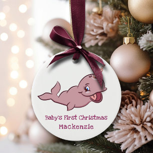 Narwhal Pink Girly Kawaii Chibi Cartoon Keepsake Ceramic Ornament