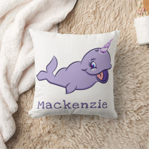 Narwhal Purple   Lilac Magical Sea Unicorn Custom Throw Pillow