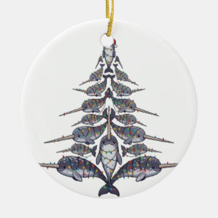 Narwhal Santa Hat Christmas Lights Xmas Sea Ceramic Ornament