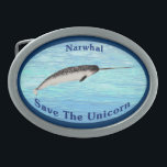 Narwhal - Save The Unicorn Belt Buckle<br><div class="desc">The Narwhal (Monodon monoceros) is often called the "Unicorn of the Sea" because of its distinctive tusk; actually a greatly extended canine tooth. During the Medieval age some Europeans believes that Narwhal tusks, harvested by the Greenland Norse were in fact Unicorn horns. They were worth more then their weight in...</div>