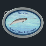 Narwhal - Save The Unicorn Belt Buckle<br><div class="desc">The Narwhal (Monodon monoceros) is often called the "Unicorn of the Sea" because of its distinctive tusk; actually a greatly extended canine tooth. During the Medieval age some Europeans believes that Narwhal tusks, harvested by the Greenland Norse were in fact Unicorn horns. They were worth more then their weight in...</div>