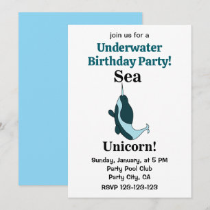 Narwhal Sea Unicorn Underwater Birthday Party Invitation