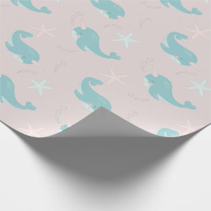 Narwhal & Starfish Pattern Light Pink Wrapping Paper