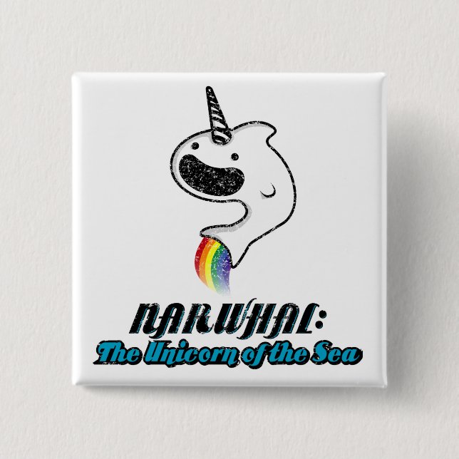 Narwhal:The Unicorn of the Sea 2 Inch Square Button (Front)