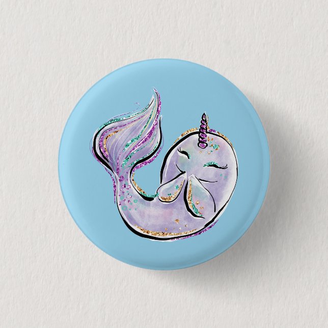 Narwhal The Unicorn Whale 1 Inch Round Button (Front)