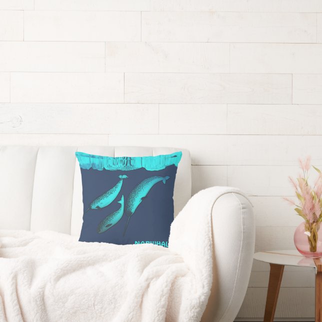 Narwhal Under The Ice Throw Pillow (Couch)