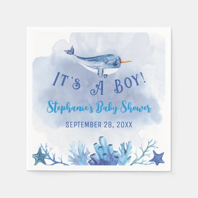 Narwhal Under the Sea Baby Shower Napkin (Front)