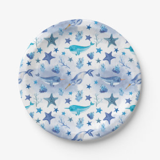 Narwhal Under the Sea Baby Shower Plates