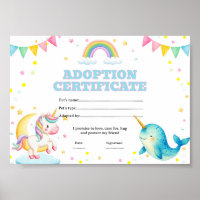 Narwhal unicorn adopt a pet colouring certificate