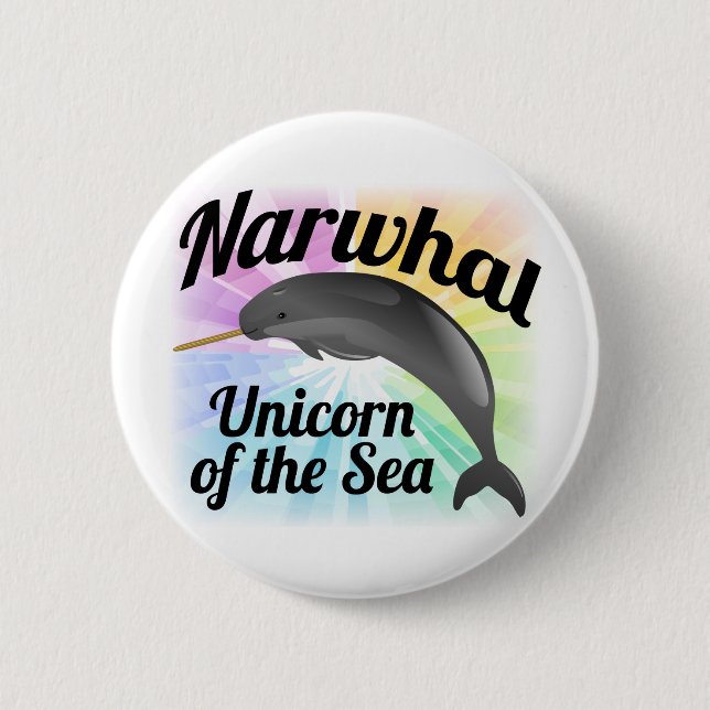 Narwhal Unicorn of the Sea, Cute Rainbow 2 Inch Round Button (Front)