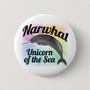 Narwhal Unicorn of the Sea, Cute Rainbow 2 Inch Round Button