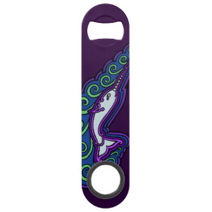 Narwhal Waves Celtic Style Colourful Ink Drawing Speed Bottle Opener