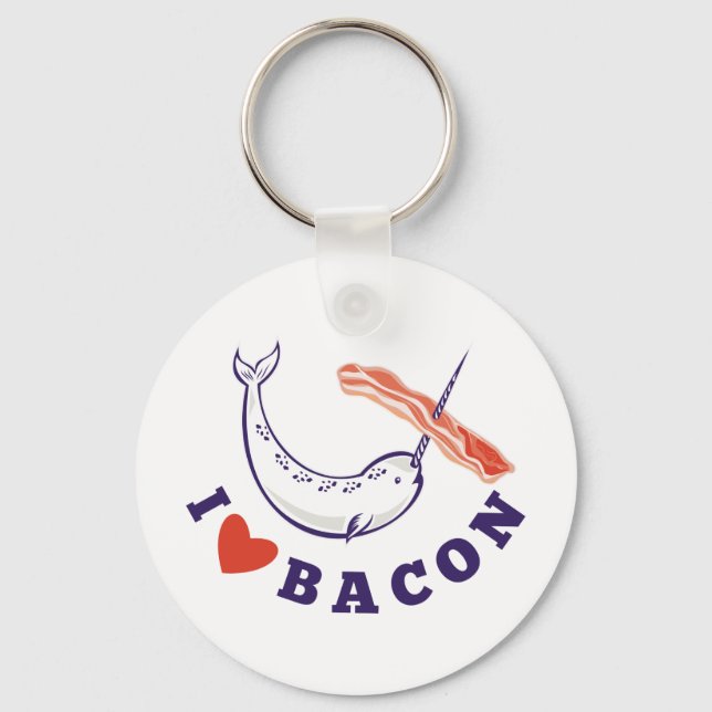 narwhal whale i love bacon keychain (Front)