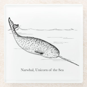 Narwhal Whale Unicorn of the Sea Glass Coaster