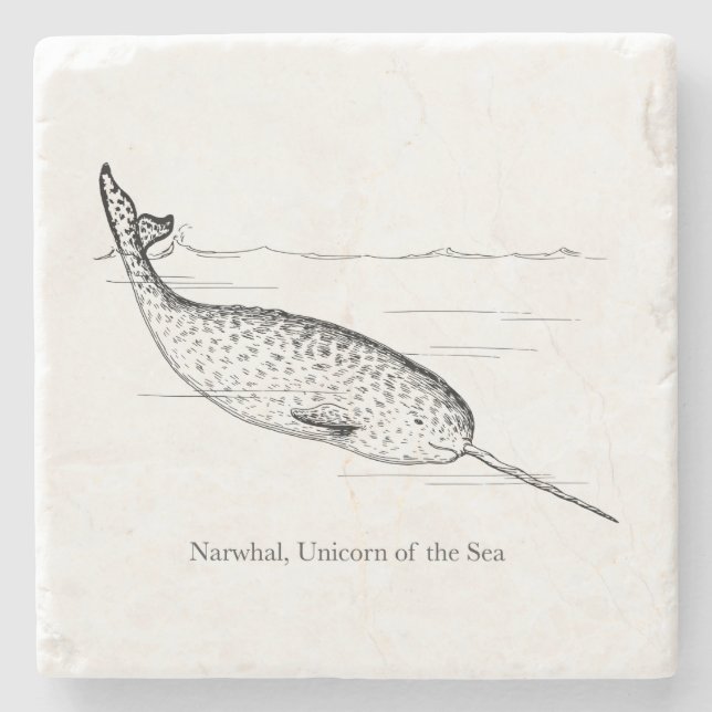 Narwhal Whale Unicorn of the Sea Stone Coaster (Front)