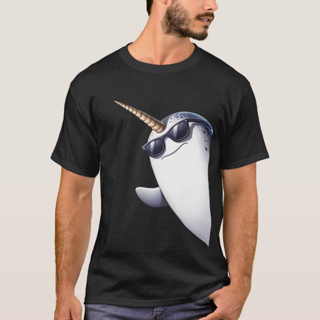 Narwhal With Sunglasses Funny Say Hi T-Shirt (Front)