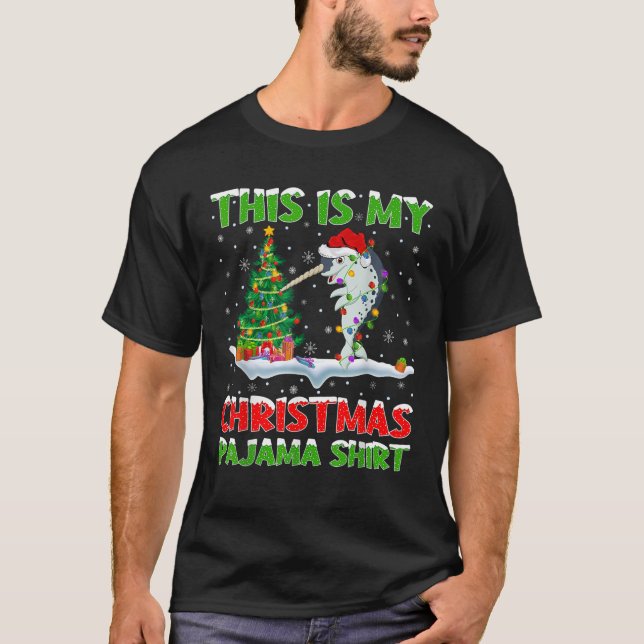 Narwhal Xmas Tree Lights This Is My Christmas Paja T-Shirt (Front)