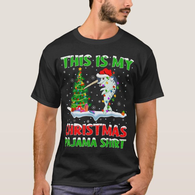 Narwhal Xmas Tree Lights This Is My Christmas Paja T-Shirt (Front)