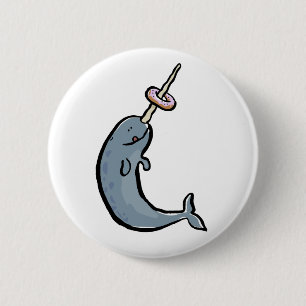 narwhale and doughnut 2 inch round button