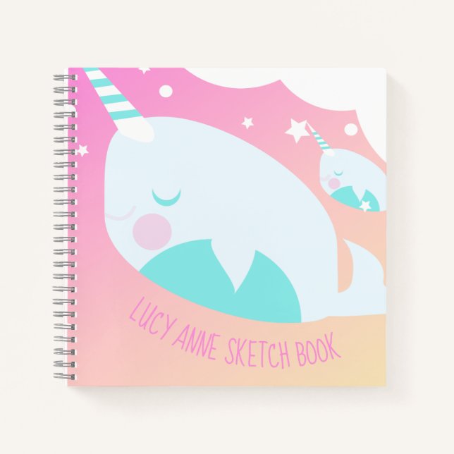 Narwhale Ombre Pastel Rainbow Drawing Notebook (Front)