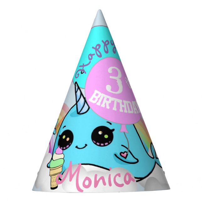 Narwhall and Mermaid Party Favour Hat Persoalized (Front)