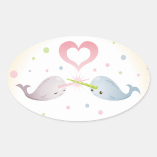 Narwhals Kisses Oval Sticker