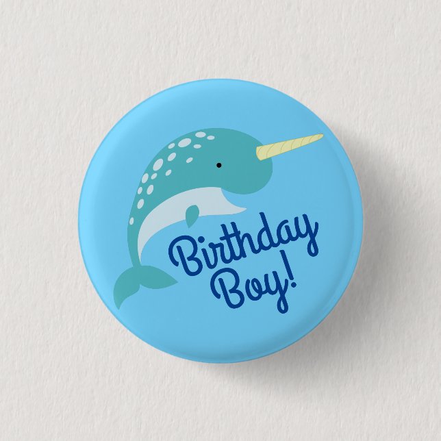 Narwhals Ocean Cute 1st Birthday Party Theme 1 Inch Round Button (Front)