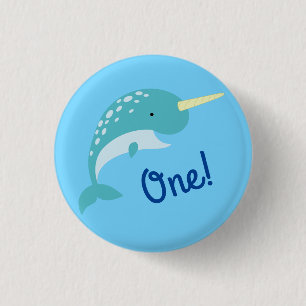 Narwhals Ocean Cute 1st Birthday Party Theme 1 Inch Round Button