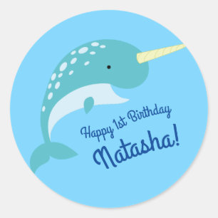 Narwhals Ocean Cute 1st Birthday Party Theme Classic Round Sticker
