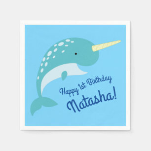 Narwhals Ocean Cute 1st Birthday Party Theme Napkin