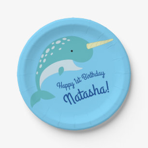 Narwhals Ocean Cute 1st Birthday Party Theme Paper Plate