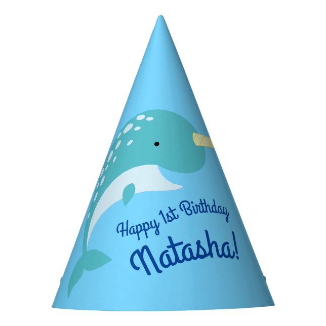 Narwhals Ocean Cute 1st Birthday Party Theme Party Hat (Front)