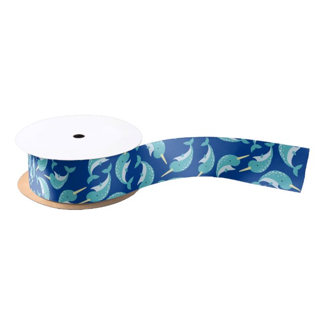 Narwhals Ocean Cute 1st Birthday Party Theme Satin Ribbon (Spool)