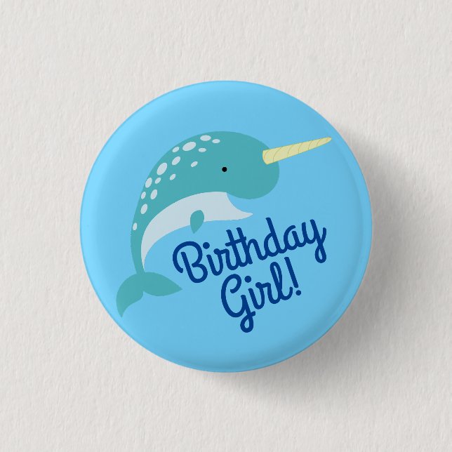 Narwhals Ocean Kid's Birthday Party 1 Inch Round Button (Front)