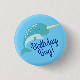 Narwhals Ocean Kid's Birthday Party 1 Inch Round Button