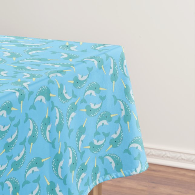 Narwhals Ocean Kid's Birthday Party Tablecloth (In Situ)