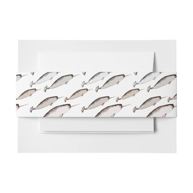 Narwhals Swim - Narwhal Pattern Whale Lover Gift   Invitation Belly Band (Front Example)