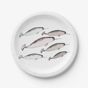 Narwhals Swim - Narwhal Pattern Whale Lover Gift  Paper Plate