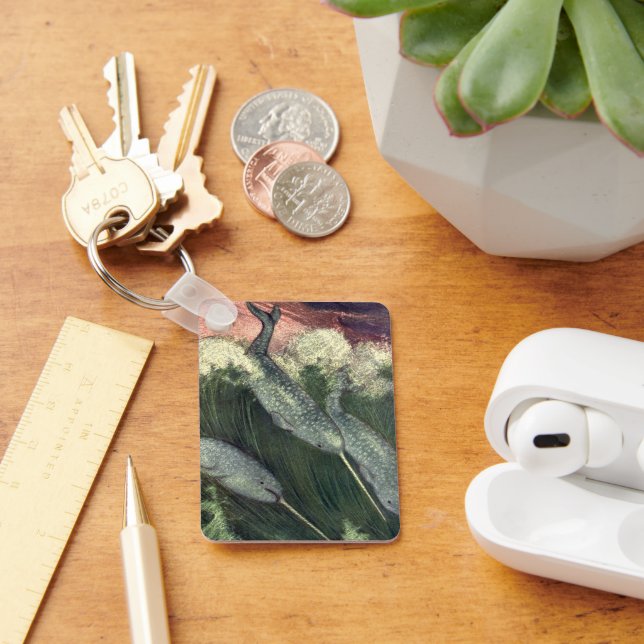 Narwhals, Vintage Marine Life Whales Ocean Animals Keychain (Desk)