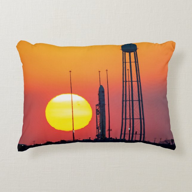 NASA Antares Rocket Sunrise Launch Decorative Pillow (Front)
