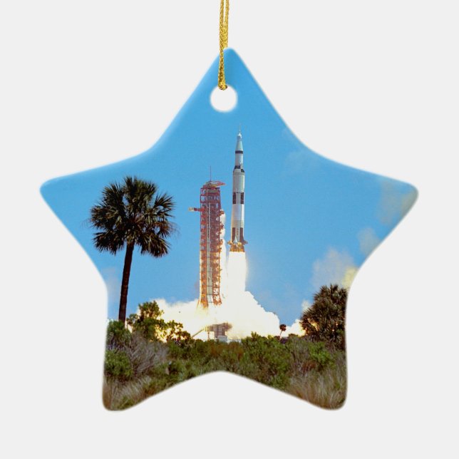 NASA Apollo 16 Saturn V Rocket Launch Ceramic Ornament (Front)