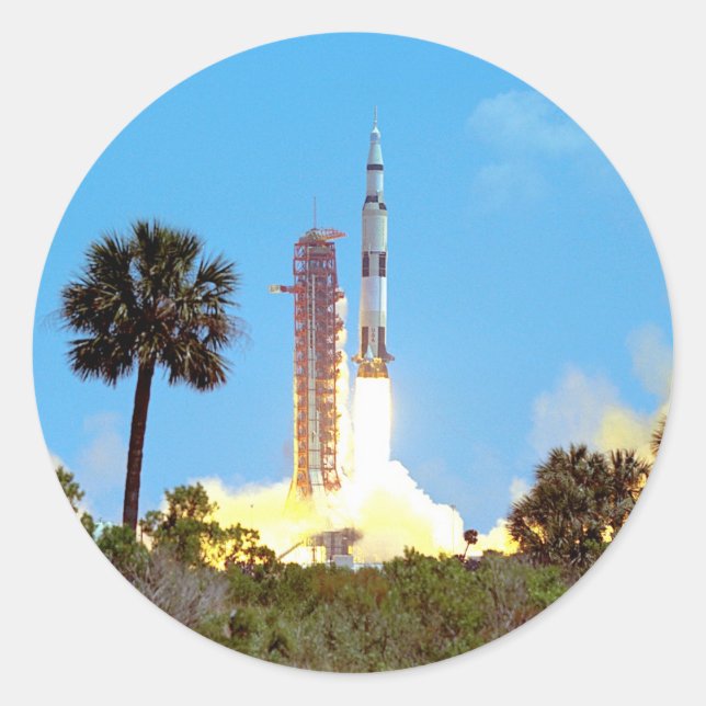 NASA Apollo 16 Saturn V Rocket Launch Classic Round Sticker (Front)