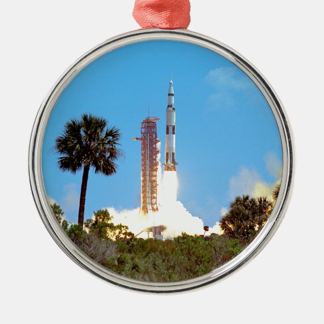 NASA Apollo 16 Saturn V Rocket Launch Metal Ornament (Front)