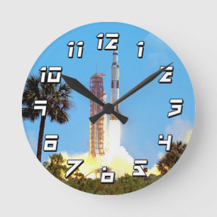 NASA Apollo 16 Saturn V Rocket Launch Round Clock